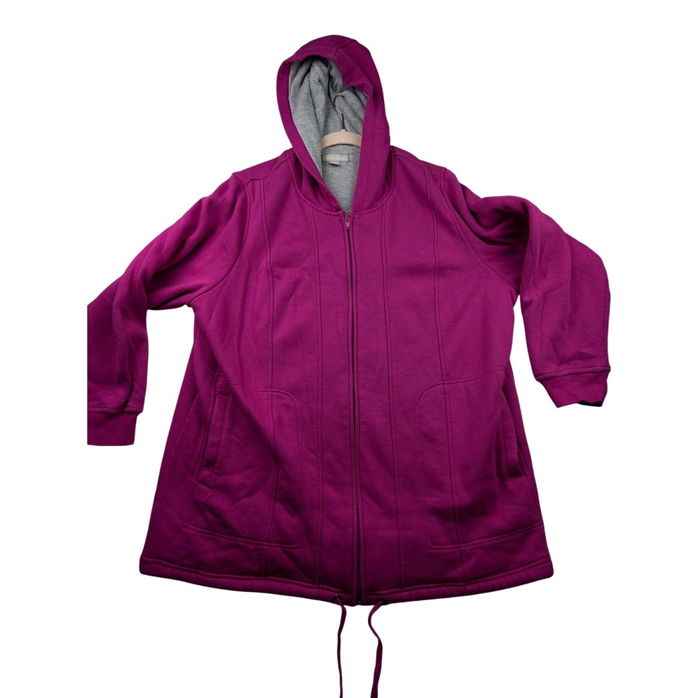 Woman Within Womens 18/20 L Magenta Pink Full Zip Waffle Lined Hoodie Plus Size